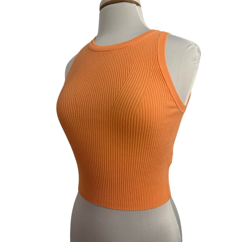 Be Cool LA New Women's S/M Y2K Ribbed Knit Cropped Sleeveless Pastel Peach Top
